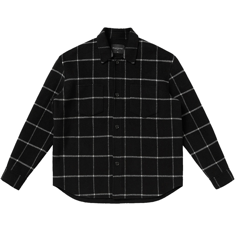 太平鸟男装潮流千鸟格夹克男士翻领毛呢夹克短款双面呢大衣外套