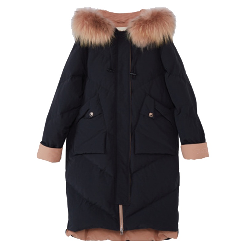 专柜同款拉贝缇羽绒服女中长款拉夏贝尔2019冬季新款过膝大毛领派克服外套60008549