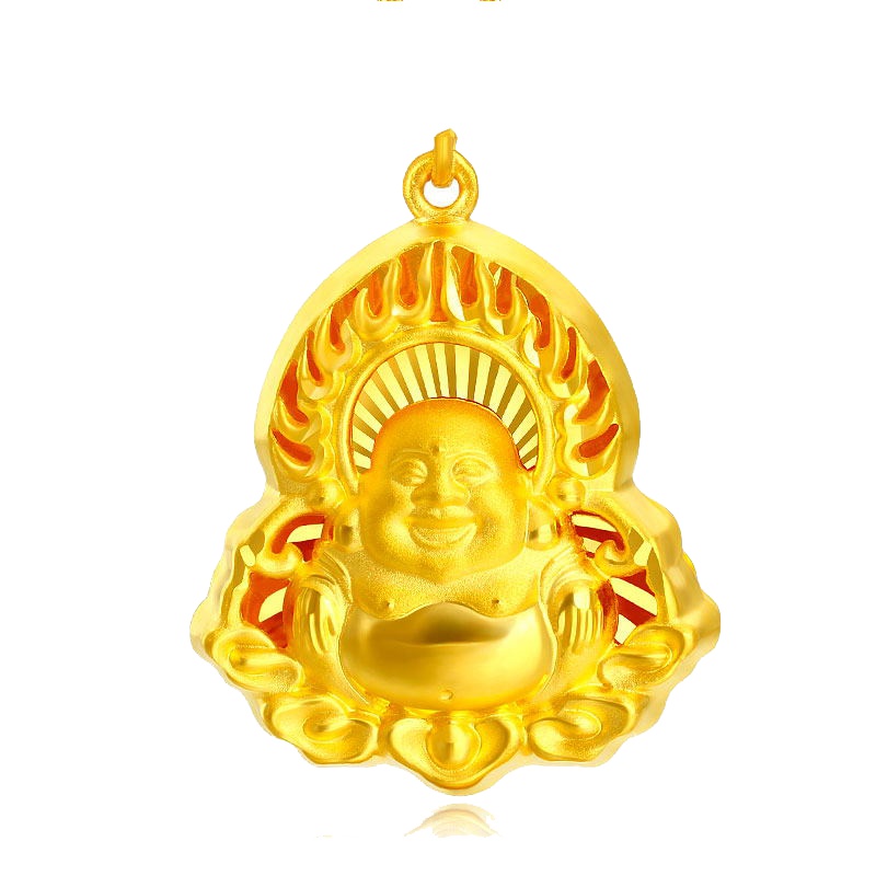 手拉手(Slaso) 足金999火焰佛吊坠男女款笑面佛弥勒佛光普照开心佛佛牌