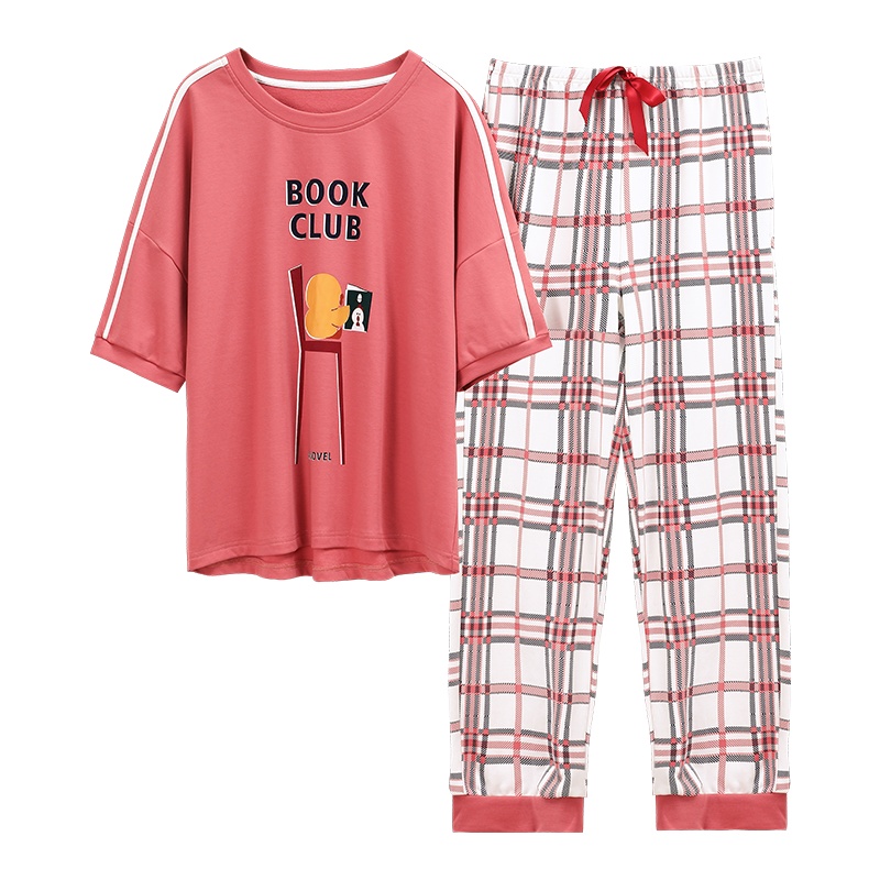 北极绒(Bejirog)新款新品睡衣女薄款透气短袖纯棉舒适夏季舒适两件套装家居服