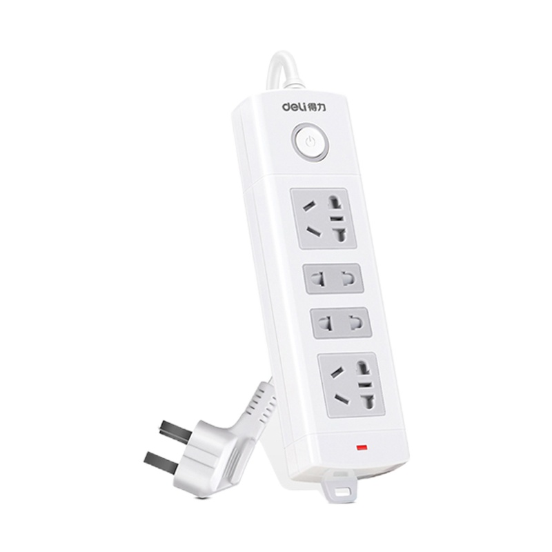 得力(deli)18201 新国标4位2米 总控开关插座/插排/插线板/接线板/排插/拖线板 白色