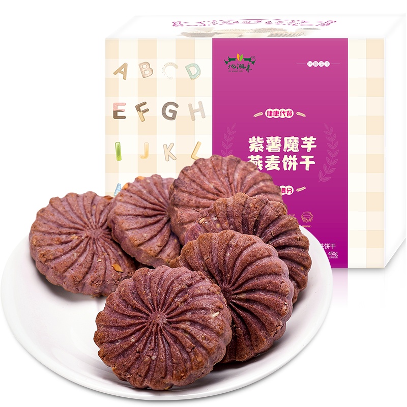 地湘味 紫薯魔芋燕麦饼干450g/盒 科学配比营养粗粮代餐饼干 饱腹感强烈