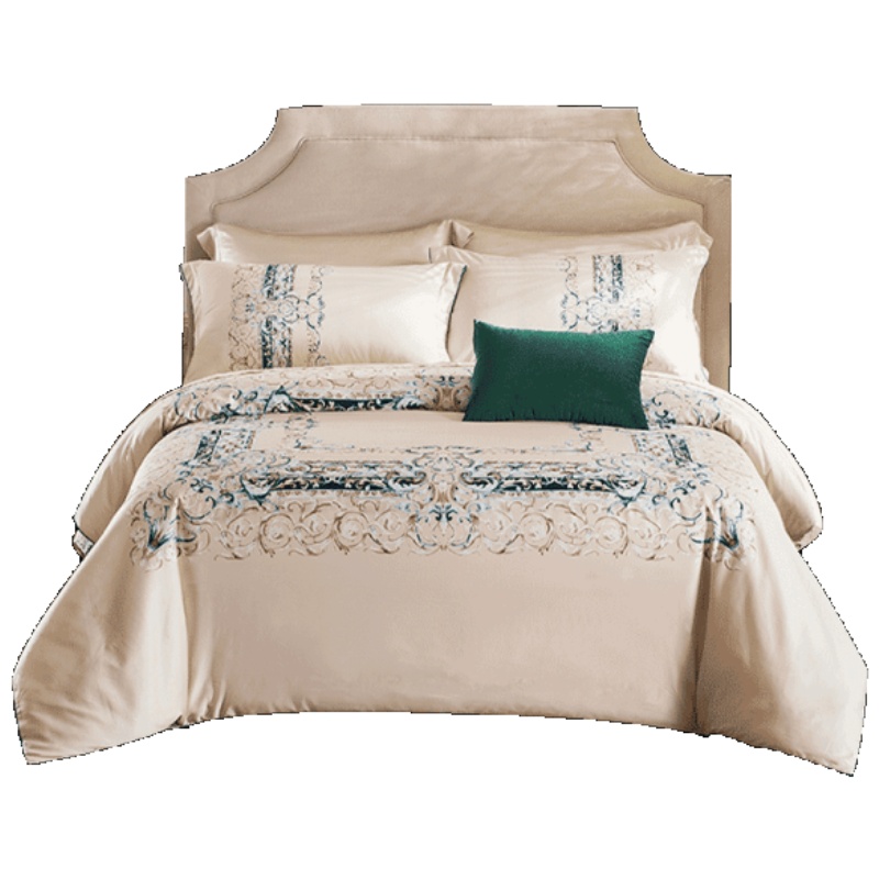 维科家纺全棉60支长绒棉贡缎欧式印花四件套1.8米床被套床单