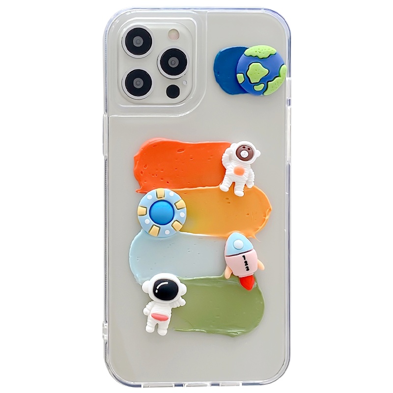 ASPOR立体卡通奶油涂鸦滴胶款手机保护壳iPhone11/12系列Pro/max创意可爱透明软壳防摔防滑孔位精准