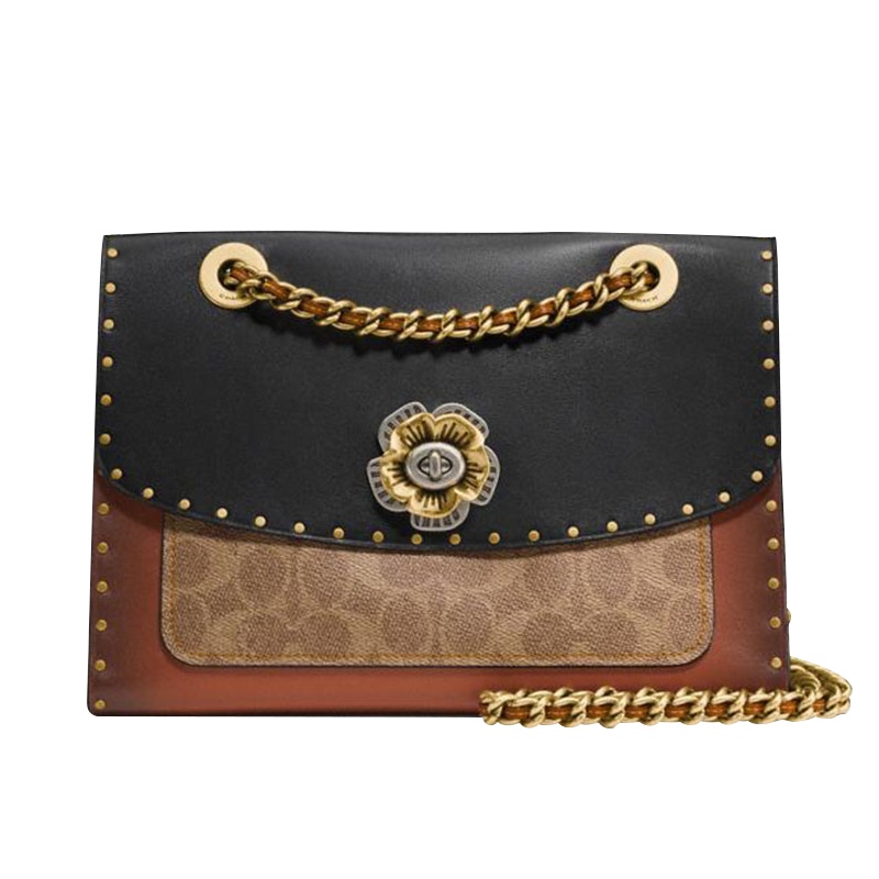 蔻驰(COACH)铆钉边饰两侧真蛇皮山茶花PARKER女士单肩斜挎包 29416-B4M2