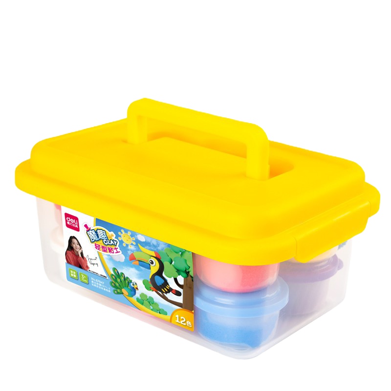 得力(deli)12色超轻黏土 儿童玩具粘土彩泥橡皮泥 宝宝美术手工课DIY制作太空沙 迷你工具箱 67847