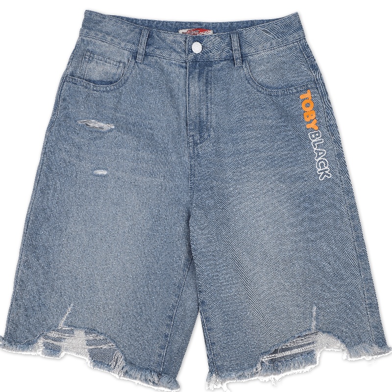 a02新款2020潮流字母印花磨毛破洞毛边牛仔短裤女DTV2D0471PN