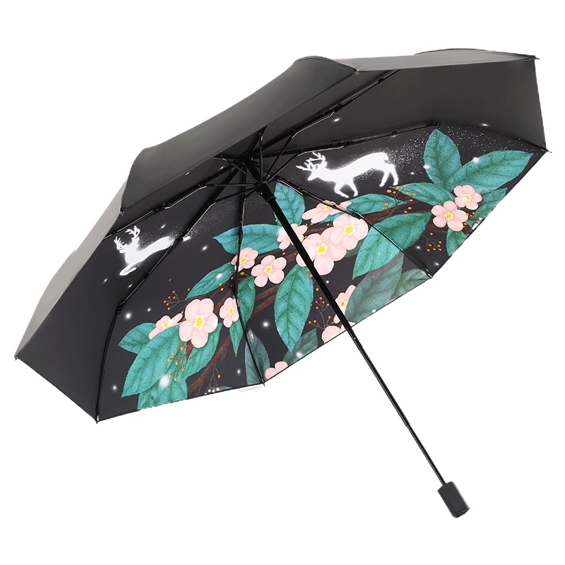天堂伞个性插画梦幻麋鹿黑胶防晒遮阳伞太阳伞晴雨两用雨伞女