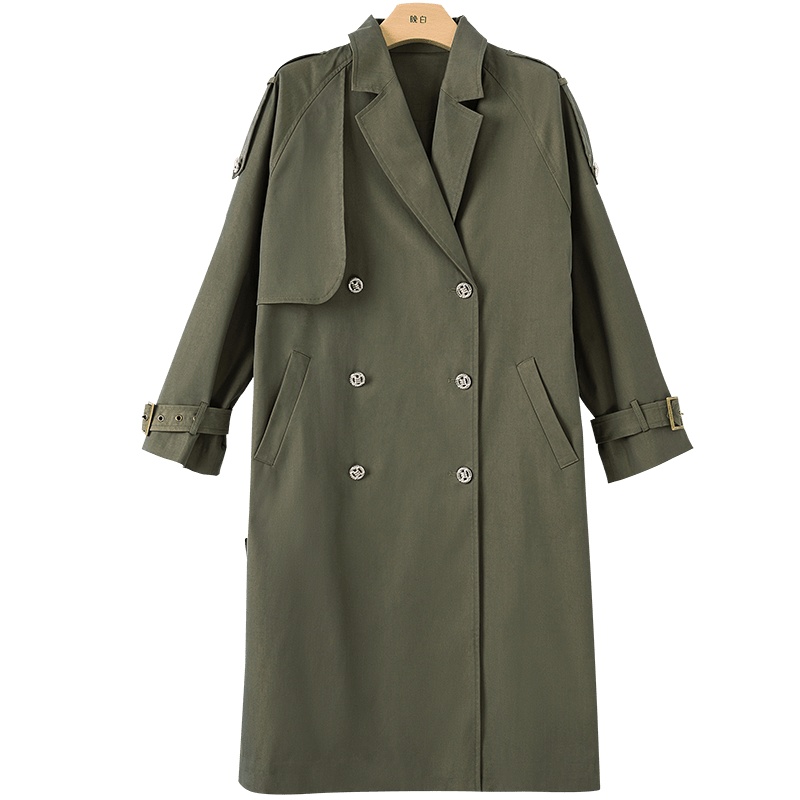 晚白2021春季新品时尚简约纯色翻领长袖修身收腰系带长风衣外套女