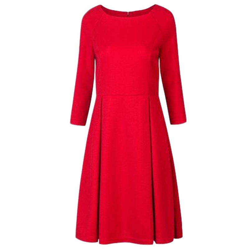 【福利款】拉夏贝尔春夏纯色韩版收腰显瘦七分袖短裙A字裙连衣裙女 10009740