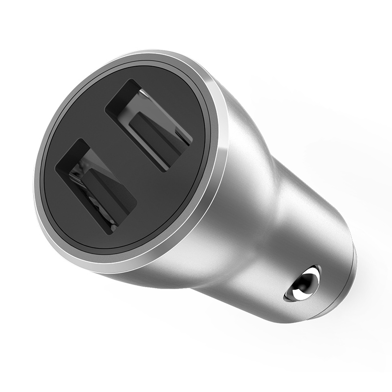 公牛(BULL)GNV-CUA120车载充电器车充银色12-36V双USB手机充电一拖二金属材质适用大车工程车