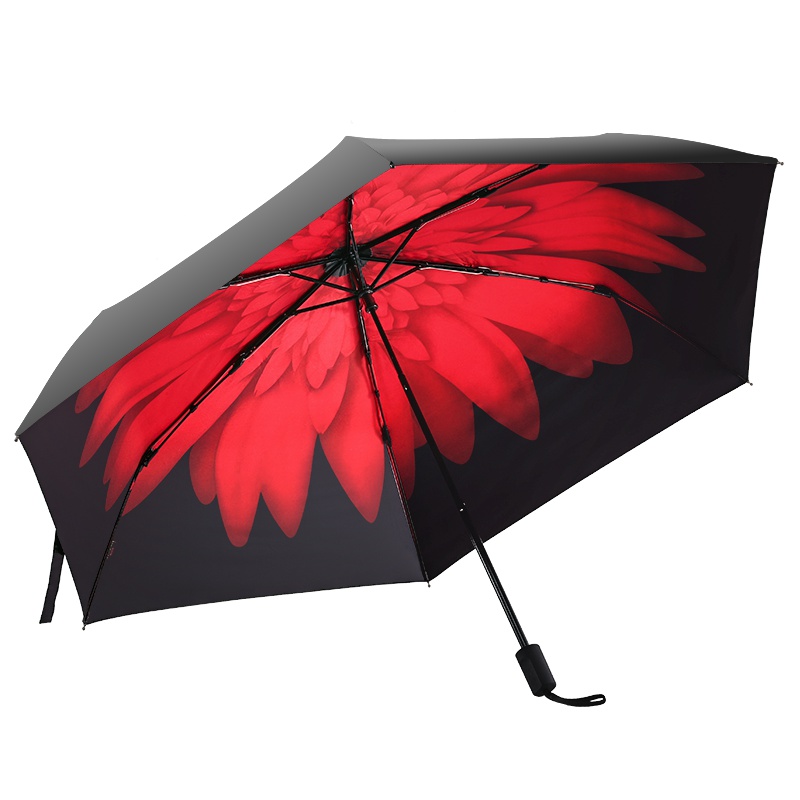 天堂伞 碳纤黑胶朝里转印三折太阳伞晴雨伞1283