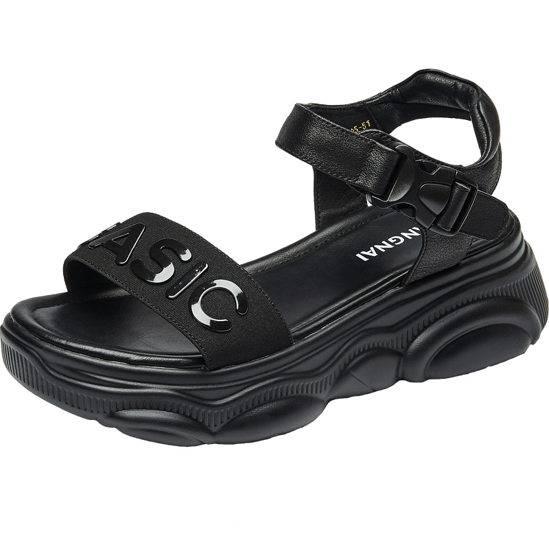 康奈女鞋 夏季新款一字带运动底凉鞋女小熊底松糕底轻软舒适凉鞋纯色简便搭扣女凉鞋15294005