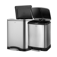 欧润哲 分类垃圾桶 不锈钢大号升级版缓降静音脚踏分类垃圾桶 家用商用办公室双桶干湿垃圾纸篓 静音款 24/30L