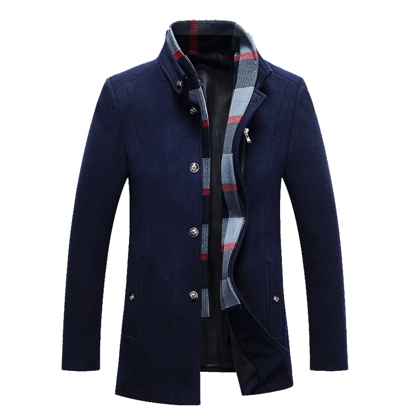 雅鹿男装男士毛呢大衣商务休闲立领搭配围巾毛呢外套16503