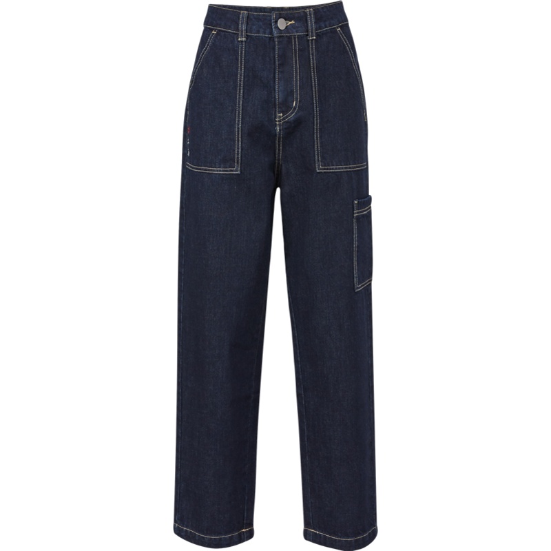 [1件5折价:100]MECITY女装春秋新款工装设计直筒口袋长裤牛仔裤女