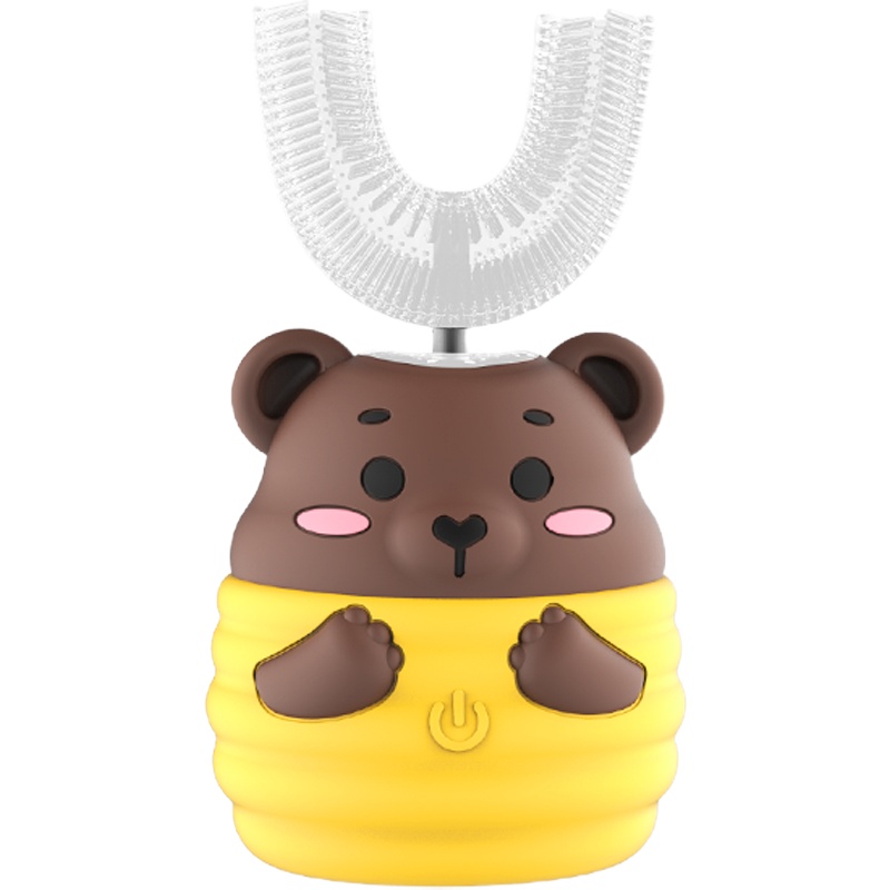 儿童电动牙刷U型1-3-12岁宝宝孩子男童女童声波智能U形口含式震动牙结石洁牙神器 黄色抱抱熊[U刷+三面刷+传统刷]