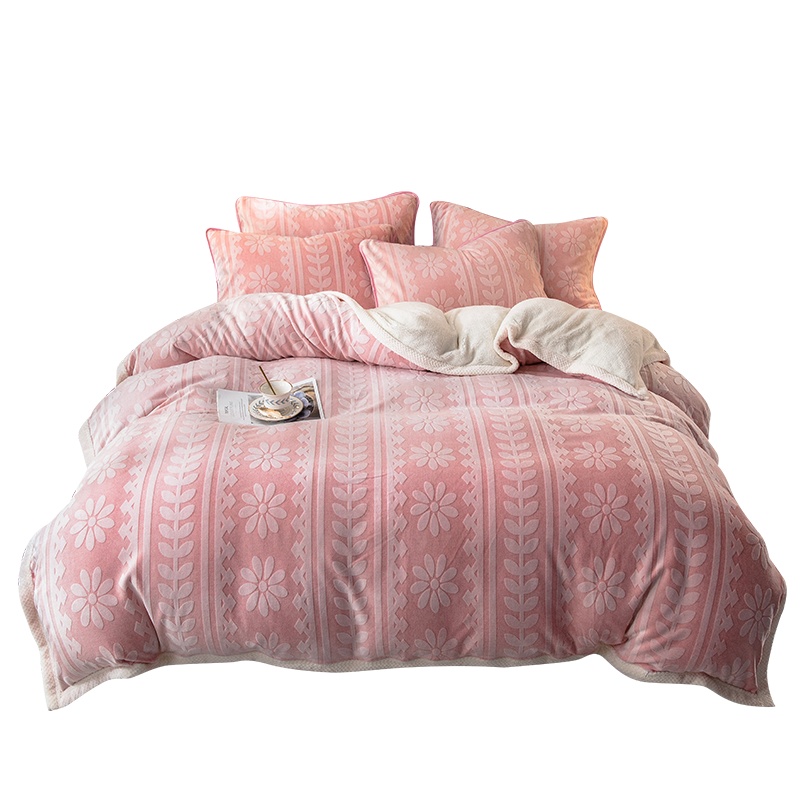 九氏Joesh新款9D加厚保暖雕花绒床上用品四件套床单款床笠款可选