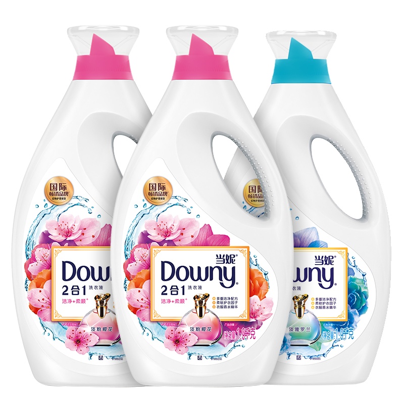 当妮(Downy) 洁净柔顺2合1洗衣液(淡粉樱花1.9kgx2+淡雅罗兰1.9kg)不加柔顺剂也能柔顺衣服 杨幂同款