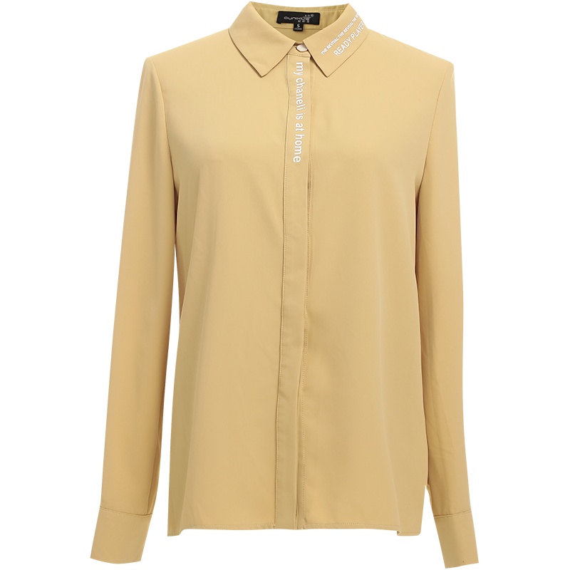 欧昵雪Polo领字母印花显瘦衬衫女长袖直筒时尚上衣