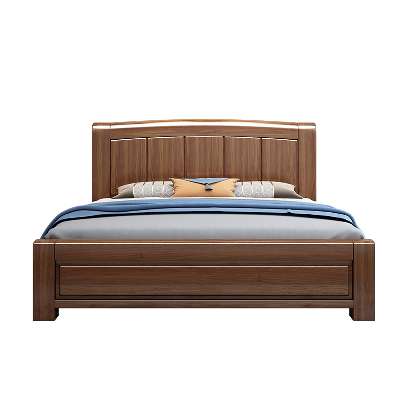 月影梳桐胡桃木实木床1.8米现代中式双人床经济型简约小户型1.5米主卧婚床