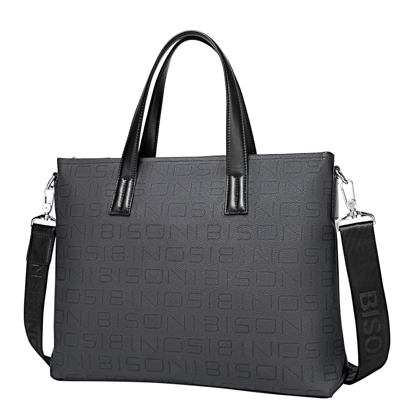 美洲野牛商务公文包男大容量横款手提包时尚休闲男包单肩斜挎包