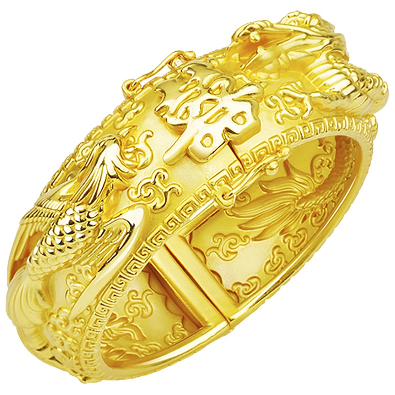 佐喜佑福[一对]足金999龙凤双喜结婚手镯女士黄金镯子一对婚庆送礼品 金重约48.85-50g CLCYYF1020YD