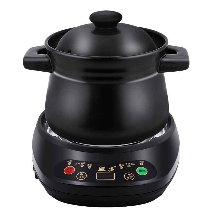 益多SLT-F40全自动电炖锅 分体式熬煮锅 陶瓷煲汤锅 电炖砂锅 养生壶陶瓷煲 黑色陶瓷电炖汤煲4L