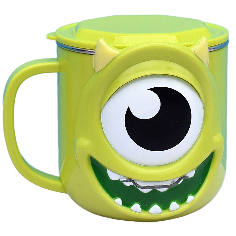 迪士尼男女宝宝幼儿童餐具水杯家用牛奶杯幼儿园不锈钢口杯防摔喝水杯子带盖250ML-怪兽大学绿色大眼仔喝水杯子