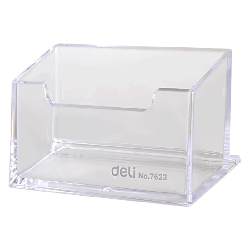 得力(deli) 名片盒7623大容量名片座塑料透明资料收纳盒方便拿取企业桌面