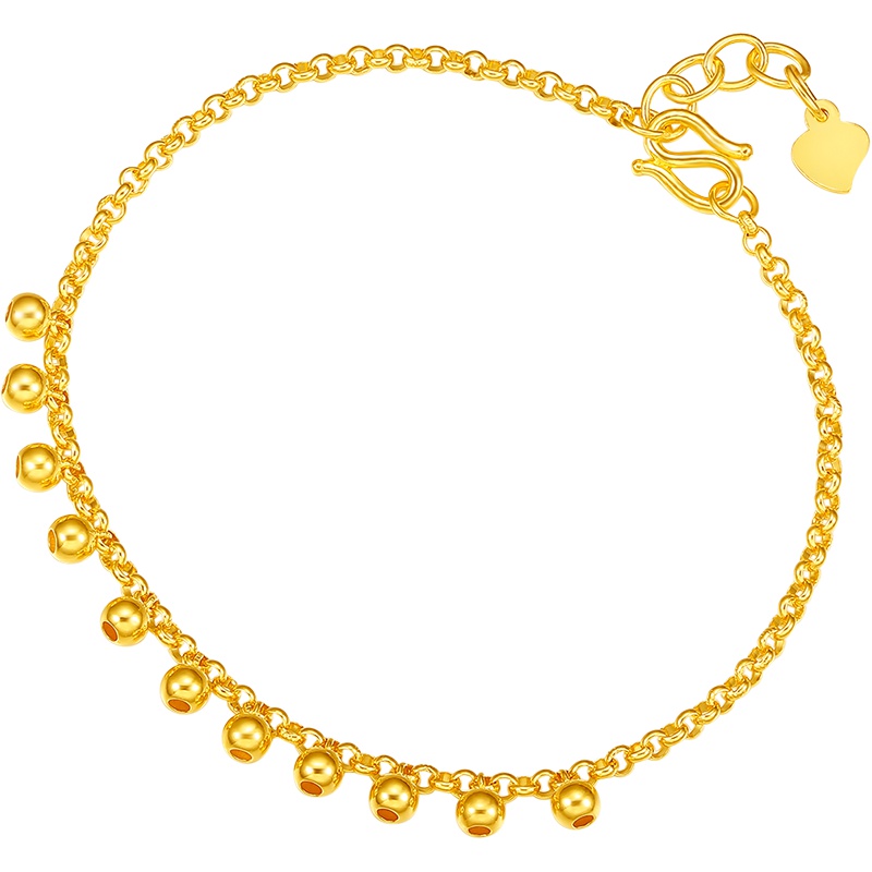 周六福(ZHOULIUFU) 珠宝黄金手链女 足金999光珠小铃铛手链 计价AB073078