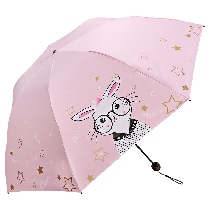 天堂伞 三折全遮光黑胶晴雨伞防紫外线太阳伞遮阳伞铅笔伞55cm*7骨 706E 粉红