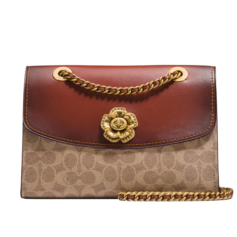 蔻驰(COACH) 锈色印花涂层帆布配皮时尚经典山茶花PARKER女士单肩斜挎包 30585