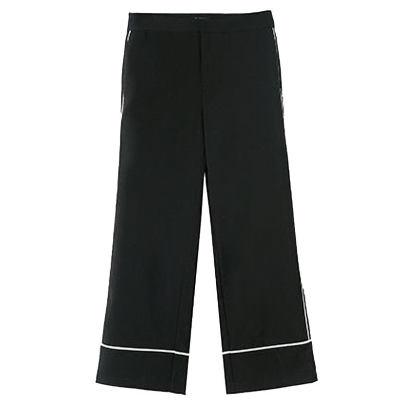 拉夏贝尔黑色阔腿裤女装春季韩版百搭宽松垂感休闲裤直筒九分裤子30083153