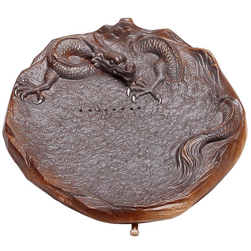 領藝 陶瓷干泡茶盘圆形茶台家用茶托盘小号储水排水双用禅意茶海 蟠龙岭