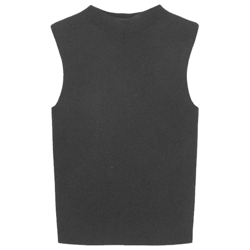 【热卖】无袖背心上衣女春季新款针织套头半高领内搭黑色打底衫冬女士30081528