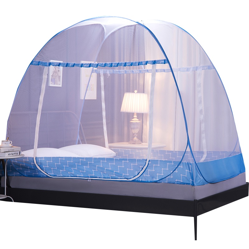 北极绒家纺加厚加密升级款1.5m床防蚊布免安装钢丝蚊帐蒙古包钢丝单人双人单开门蒙古包蚊帐180*200cm