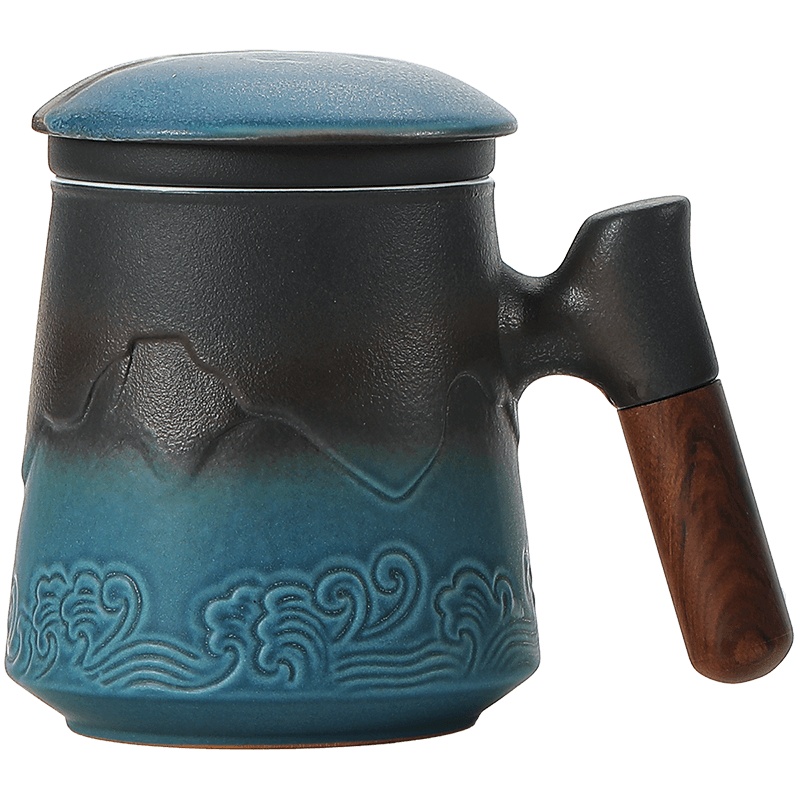 領藝 窑变茶杯茶水分离带盖过滤创意日式个人专用陶瓷办公室杯子水杯泡茶杯 素几马克杯礼盒装