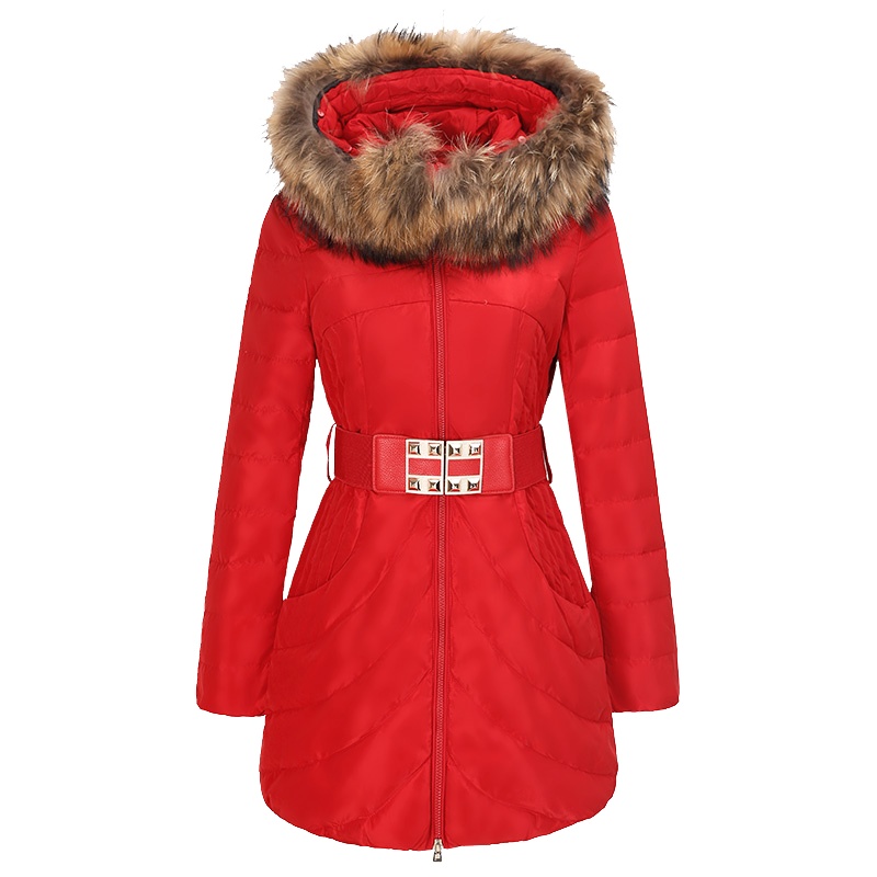 千仞岗冬装新款女装羽绒服大毛领加厚修身韩版中长款外套