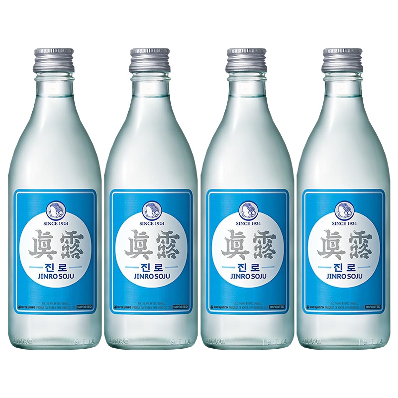 韩国进口真露经典烧酒16.9度360ml*4瓶原味清酒利口预调鸡尾酒