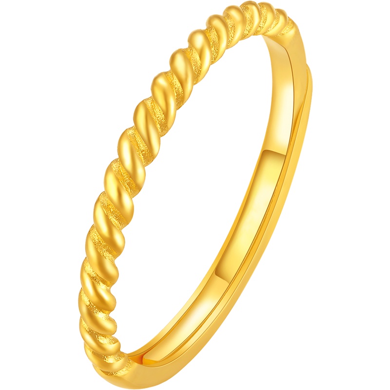 周大生黄金饰品黄金戒指女正品新款足金999麻花活口女戒指环金戒指送礼