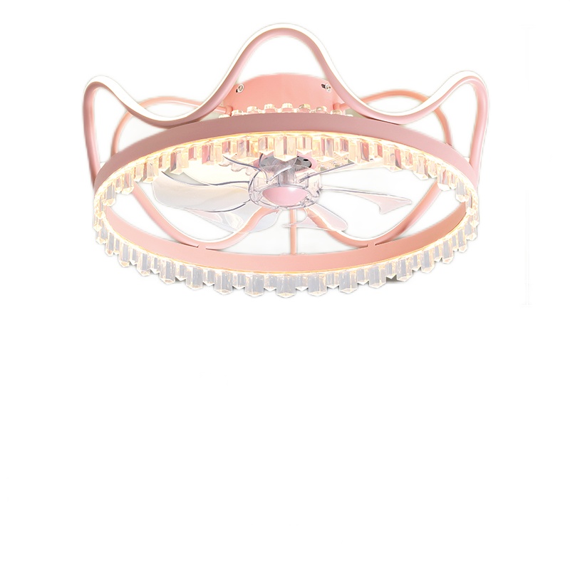 轻奢吸顶房间风扇灯北欧水晶灯扇一体粉色马卡龙儿童卧室电扇吊灯