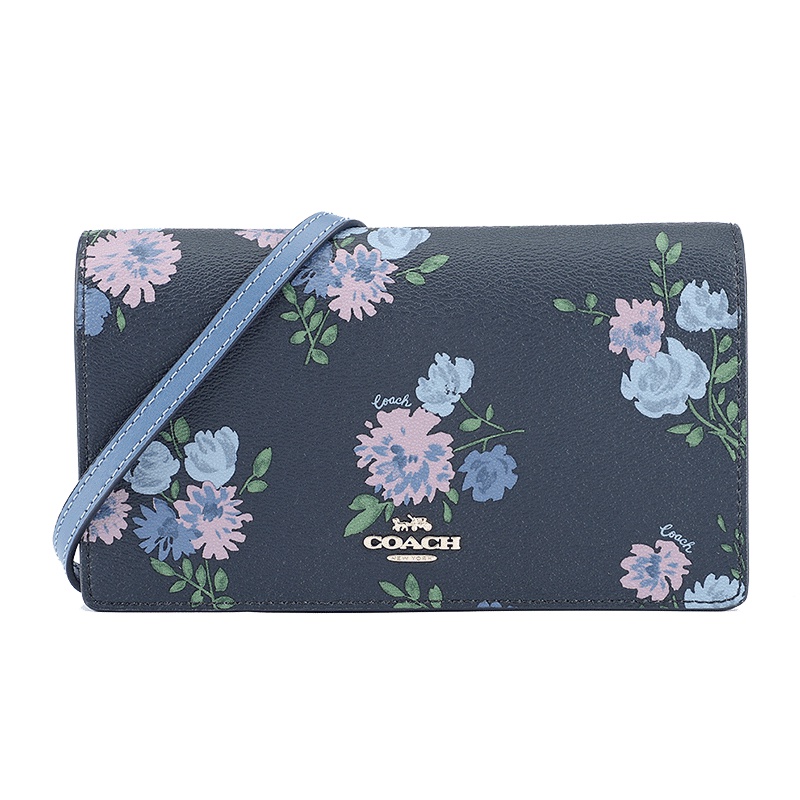 COACH 蔻驰 奢侈品 欧美时尚女士藏青印花印花人造革单肩女斜挎包两用包