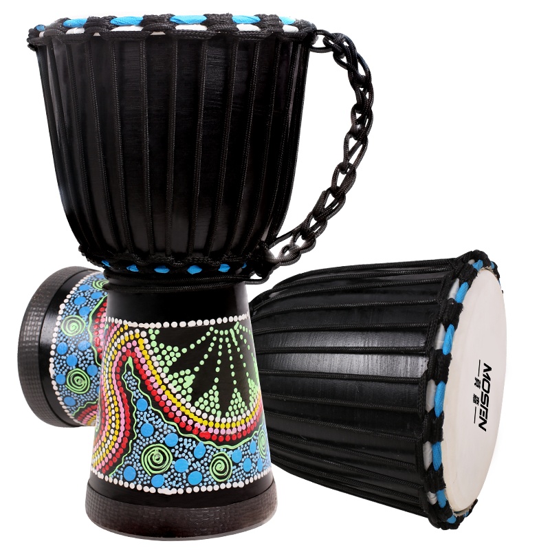 莫森(MOSEN)8英寸彩绘非洲鼓 成年老山羊皮 印尼桃花芯木 儿童初学者丽江演奏手鼓[配件大礼包]