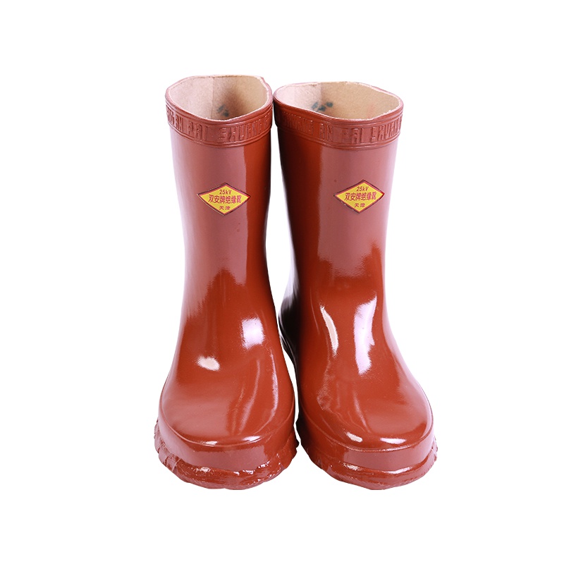 双安 25KV绝缘靴 中筒电工靴 耐磨防滑橡胶靴 棕色 40码