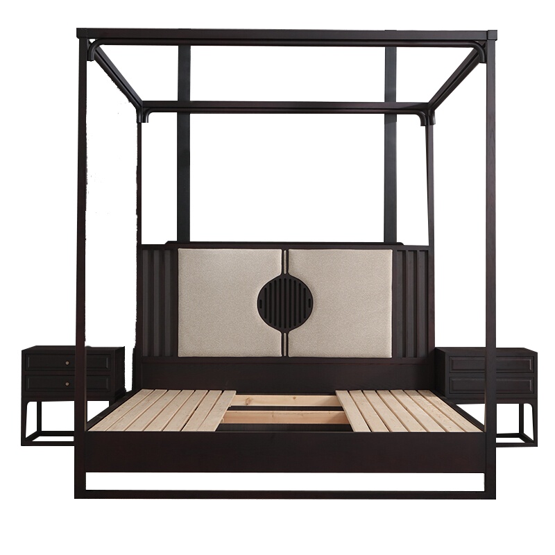 欧宝美双人床新中式白蜡木实木双人床现代简约卧室婚床酒店双人床