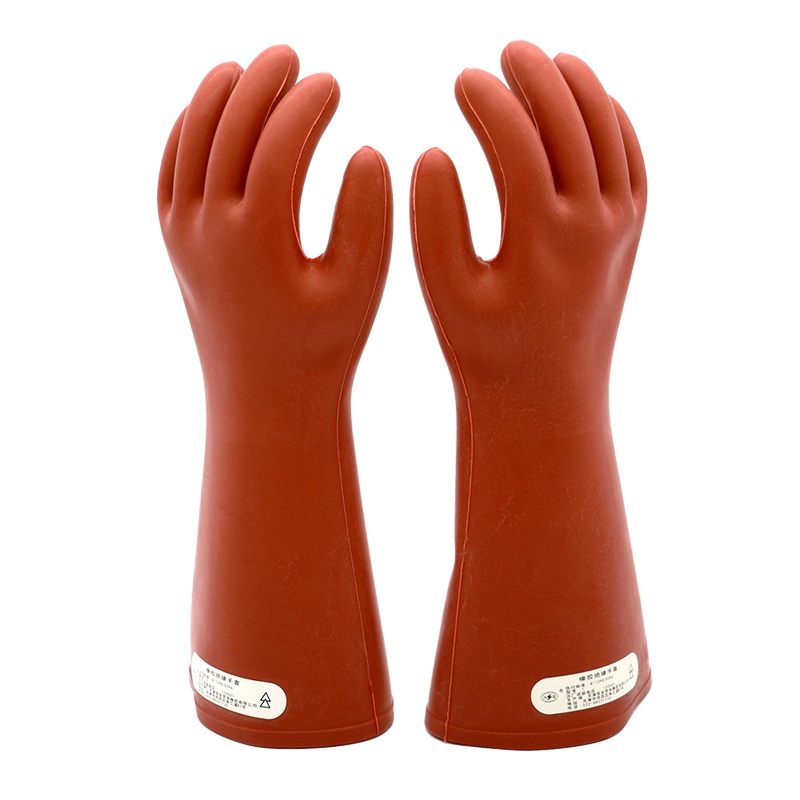 双安 12KV绝缘手套(手型) 接线维修电工用橡胶手套舒适型 均码红棕色