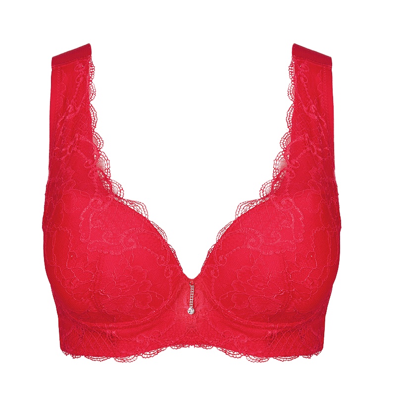 古今3/4上薄下厚深V红色本命年调整聚拢文胸罩内衣女0E879
