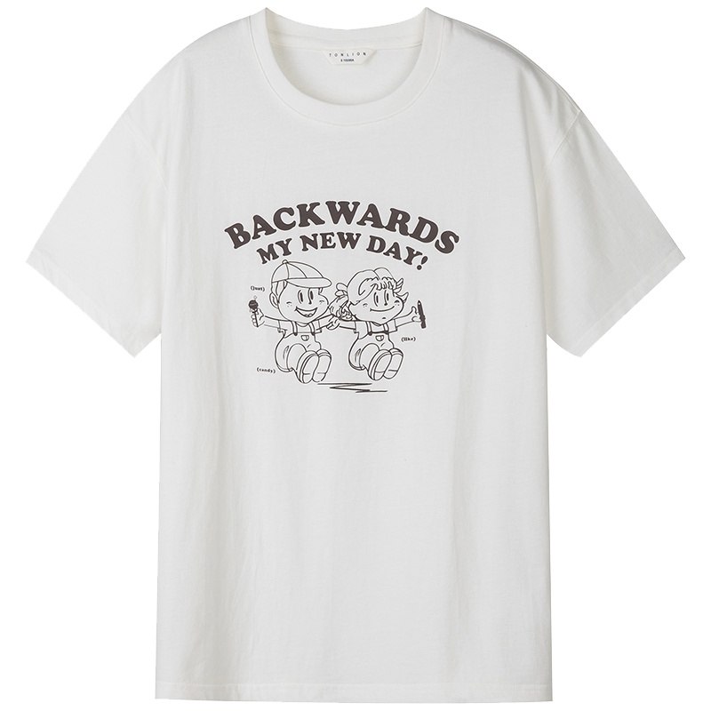 唐狮情侣装夏装2020夏季新款短袖T恤男卡通印花纯棉学生打底半袖