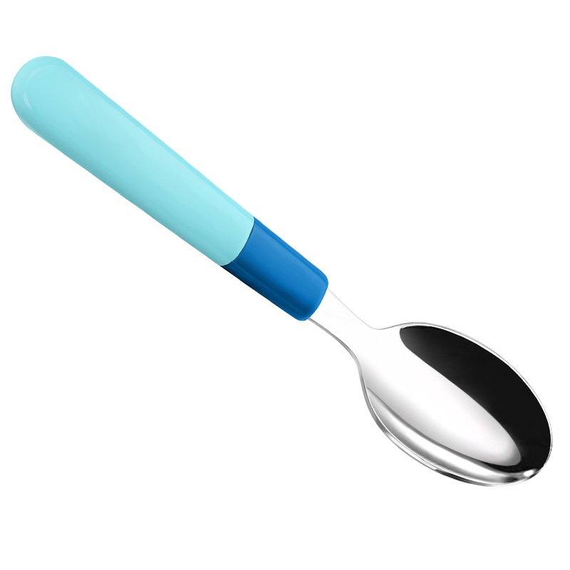 宝啦母婴婴幼儿童餐具宝宝学吃饭训练勺子儿童不锈钢饭勺婴儿辅食勺新生儿喂水喂饭 ——3140晴空蓝